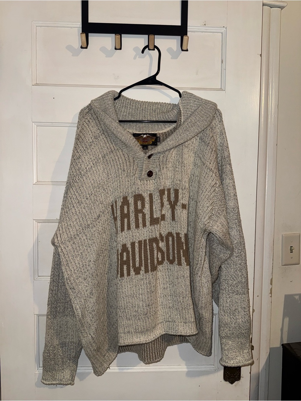 Harley-Davidson Cream Heather Knit Cowl Sweater with Tan Logo